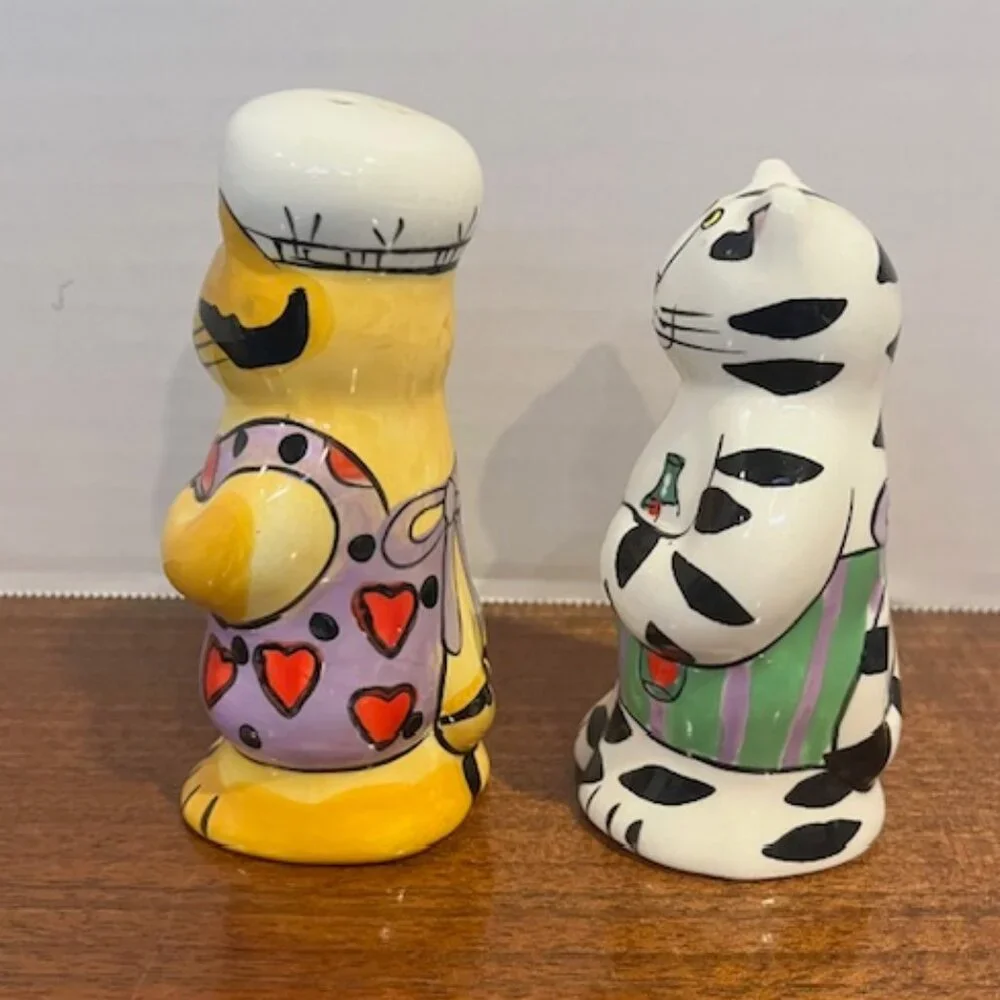 Catzilla Chef & Waiter Cats Salt & Pepper Shakers Candace Reiter Designs